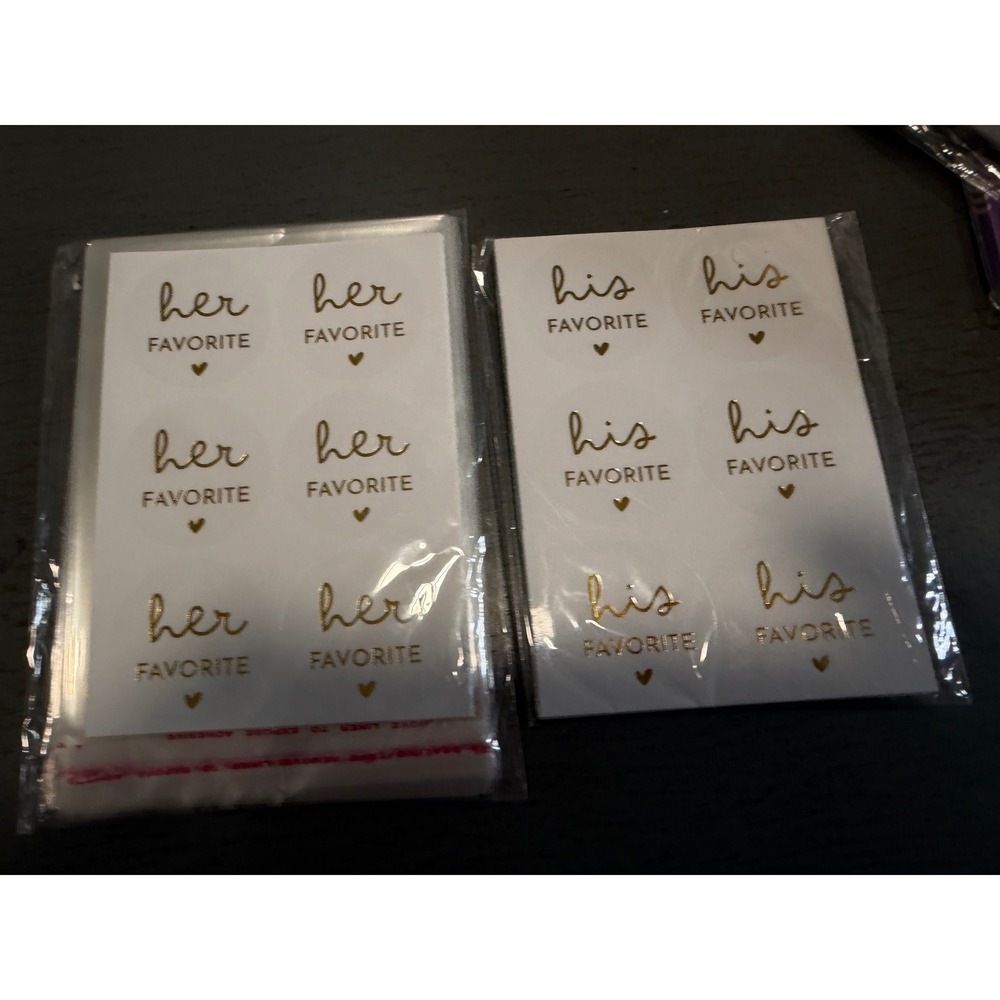 120 His and Her Favorite Wedding Favor Bags with Gold Foil Stickers Clear Set